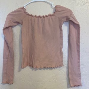 peachy color long sleeve off the shoulder top F21